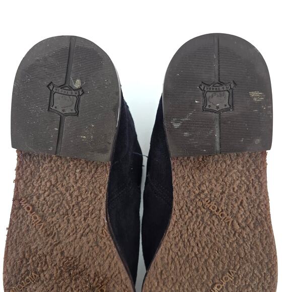 Trask Allison Italian Navy Blue Suede Chelsea Bootie Stacked Heel Vibram Sole 9 - Picture 11 of 13